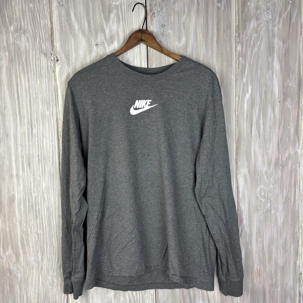 Nike JDI Center Swoosh Just Do It Men's Sz M Long‎ Sleeve Shirt Gray CU7390 NSW